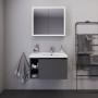 Duravit D-Neo Meuble vasque 80 cm asymétrique, avec 1 trou de robinet et trop-plein, étagère à gauche - vue technique