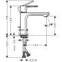 Rubinetto monocomando per lavabo hansgrohe Rebris E 110 CoolStart con scarico a leva in metallo - vista dettagliata