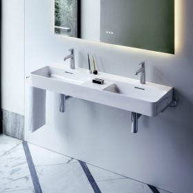 Double vasque encastrable LAUFEN Val 120 x 40 cm, avec 1 trou de robinet, avec trop-plein