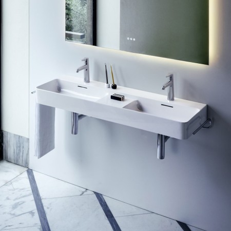 Double vasque encastrable LAUFEN Val 120 x 40 cm, avec 1 trou de robinet, avec trop-plein