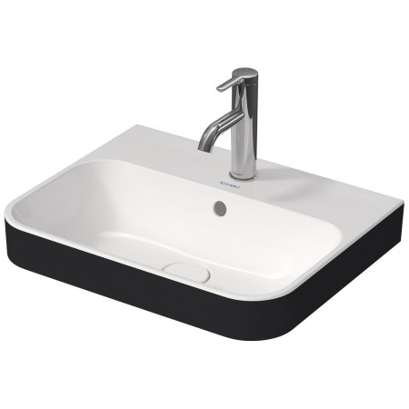Lavabo sur plan Duravit Happy D.2 Plus 50 cm blanc/anthracite, avec trop-plein, 1 trou de robinet