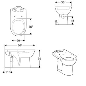 Geberit Renova WC sur pied pour réservoir de chasse encastré, sortie horizontale