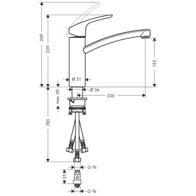 hansgrohe Focus M41 Einhebel-Küchenmischer 160, Niederdruck, offene Warmwasserbereiter, 1jet