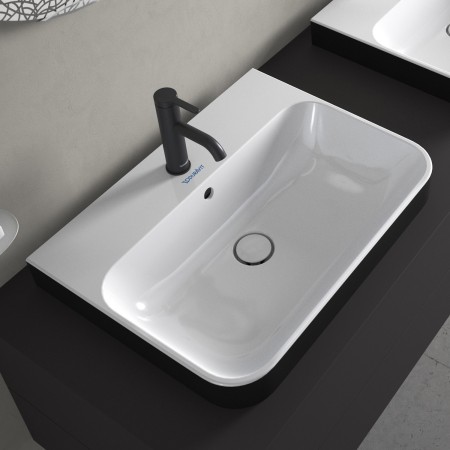 Vasque à poser Duravit Happy D.2 Plus 60 cm blanc/anthracite mat, avec trop-plein, 1 trou de robinet