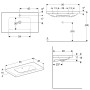 Lavabo Geberit iCon Light 90 cm avec plan de pose, sans trou de robinet, avec trop-plein - vue technique