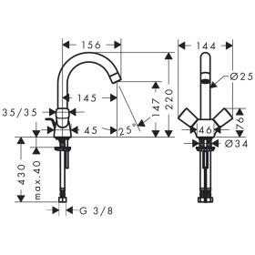 Mitigeur lavabo à 2 poignées hansgrohe Logis 150