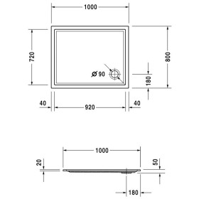 Receveur de douche rectangulaire Duravit Starck Slimline 100 x 80 cm avec revêtement antidérapant