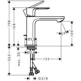 Robinet de lavabo monocommande hansgrohe Rebris S 110 CoolStart avec bonde de vidage à tirette en métal
