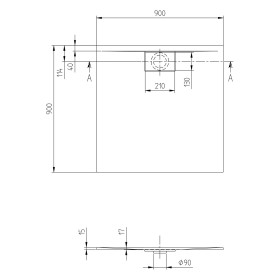 Receveur de douche Villeroy & Boch Architectura Metalrim, 90 x 90 x 1,5 cm