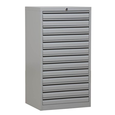Armoire à tiroirs en acier Wolfstahl A3 13 tiroirs gris clair 53 x 43 x 98 cm