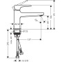 Miscelatore monocomando per lavabo hansgrohe Metropol 100 con leva e scarico Push-Open - vista tecnica