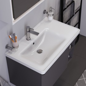 Duravit D-Neo Meuble vasque 80 cm asymétrique, avec 1 trou de robinet et trop-plein, étagère à droite