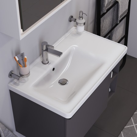 Duravit D-Neo Meuble vasque 80 cm asymétrique, avec 1 trou de robinet et trop-plein, étagère à droite