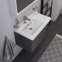 Duravit D-Neo Meuble vasque 80 cm asymétrique, avec 1 trou de robinet et trop-plein, étagère à droite - vue détaillée