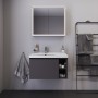 Duravit D-Neo Meuble vasque 80 cm asymétrique, avec 1 trou de robinet et trop-plein, étagère à droite - vue technique