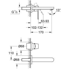 GROHE Eurosmart Cosmopolitan Robinet de lavabo encastré 2 trous