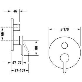 Mitigeur de baignoire encastré Duravit C.1 avec rosace ronde pour 2 utilisateurs