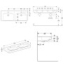 Double vasque Geberit Renova Plan 130 cm avec trou central pour robinet, sans trop-plein - vue technique