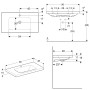 Lavabo Geberit iCon Light 90 cm avec plan de pose, trou de robinet au milieu, sans trop-plein - vue technique