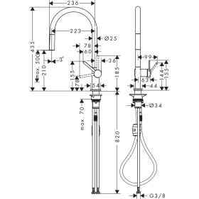 Miscelatore monocomando per cucina hansgrohe Talis M54 210, beccuccio estraibile, 1getto