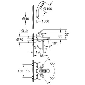 Mitigeur de baignoire monocommande GROHE Eurostyle, DN 15