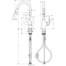 hansgrohe Focus M42 Miscelatore monocomando per cucina 220, doccetta estraibile, 2 getti