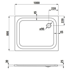 Receveur de douche LAUFEN Platina 100 x 80 cm sans revêtement antidérapant