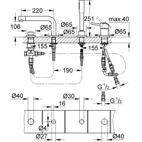 Combinaison de baignoire monocommande 4 trous GROHE Concetto