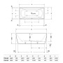 Vasca da bagno freestanding Duravit DuraSquare 160 x 75 cm, con troppo pieno - vista dettagliata