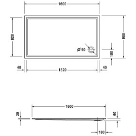Receveur de douche rectangulaire Duravit Starck Slimline 160 x 90 cm
