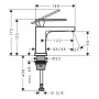 Robinet hansgrohe Tecturis E 80 économiseur d'eau+ avec poignée à levier pour eau froide ou pré-mélangée - vue technique