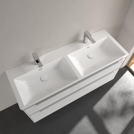 Villeroy & Boch Subway 3.0 Schrank-Doppelwaschtisch 130 cm, mit 2 Hahnlöchern, mit Überlauf