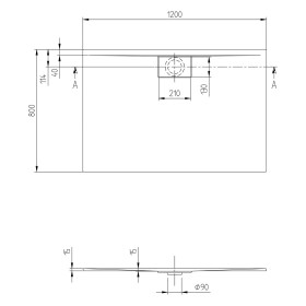 Receveur de douche Villeroy & Boch Architectura Metalrim 120 x 80 x 1,5 cm
