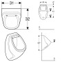 Geberit Corso Urinal mit Zulauf von hinten, Abgang nach hinten, für Deckel - Detailansicht