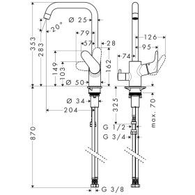 hansgrohe Focus M41 Miscelatore monocomando per cucina 260, valvola di arresto dell'apparecchio, 1getto