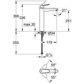 Robinet de lavabo monocommande GROHE Eurodisc Cosmopolitan XL-Size pour vasques sur pied