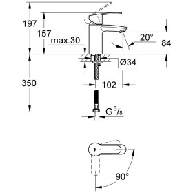 Robinetterie de lavabo monocommande GROHE Eurostyle C Silkmove ES DN 15, taille S