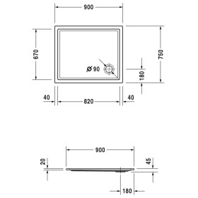 Receveur de douche Duravit Starck Slimline rectangle 90 x 75 cm