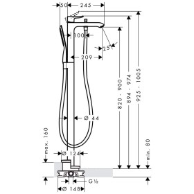 Mitigeur de baignoire sur pied hansgrohe Metris à levier unique