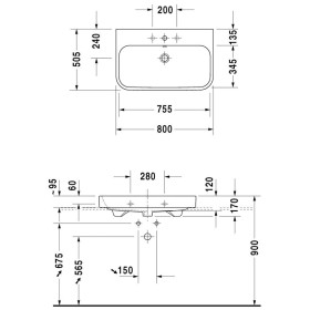 Lavabo meuble Duravit Happy D.2 80 cm brossé, avec 1 trou de robinet