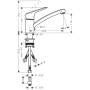 Hansgrohe Logis M31 Miscelatore monocomando per cucina 120, bassa pressione, scaldabagno aperto, 1jet - vista dettagliata