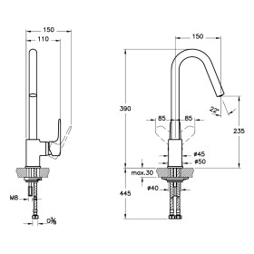 Miscelatore monocomando per lavello VitrA Root Round senza tappo di scarico