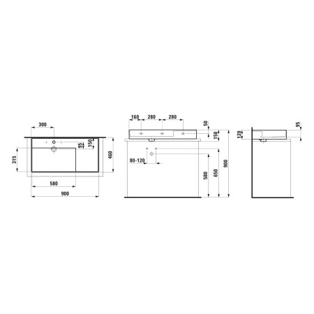 Vasque à poser LAUFEN Kartell by LAUFEN 90 x 46 cm, sans trou de robinet, tablette à droite