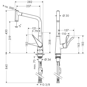 Miscelatore monocomando per cucina hansgrohe Metris M71 320, doccetta estraibile, 2 getti
