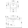 Lavabo meuble Duravit Happy D.2 60 cm brossé, avec 1 trou de robinet - vue technique