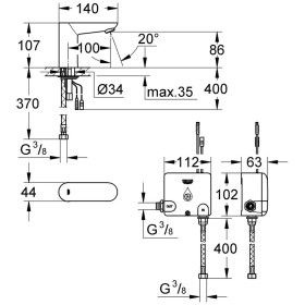 GROHE Euroeco CE Waschtischbatterie ohne Mischung mit Powerbox Infrarot-Elektronik
