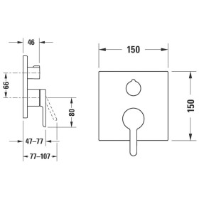 Mitigeur de baignoire encastré Duravit C.1 avec rosace carrée pour 2 utilisateurs