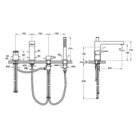 Robinet de baignoire et de douche en laiton VitrA Root Square à 4 trous