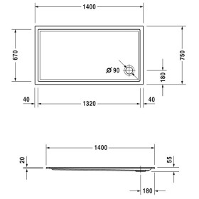 Receveur de douche Duravit Starck Slimline rectangle 140 x 75 cm