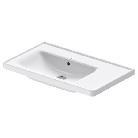 Lavabo meuble Duravit D-Neo 80 cm asymétrique, sans trou de robinet, avec trop-plein, tablette à droite